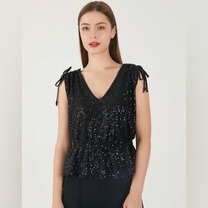 NEW Adyson Parker Sequin Peplum V-Neck Top. L
